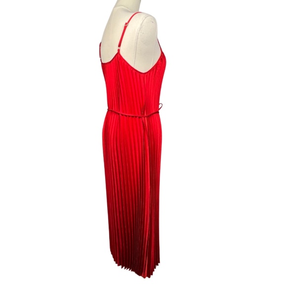 NWT Sam Edelman Pleated Red Dress With Tie At Waist (S) - Picture 3 of 9